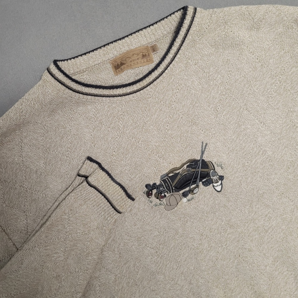 Shenandoah Vintage Golf Embroidered Sweater Mens‎ 3XLT Beige Textured Knit Crew